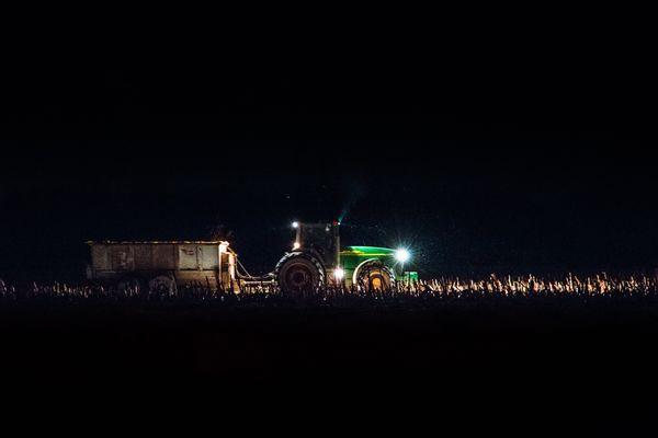 tractor at night