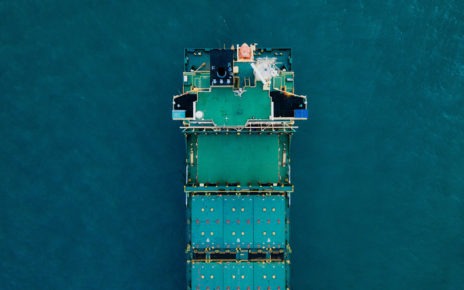 aerial view of cargo ship