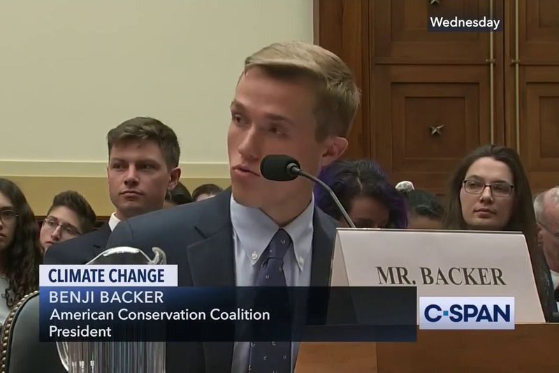 Man testifying about climate change