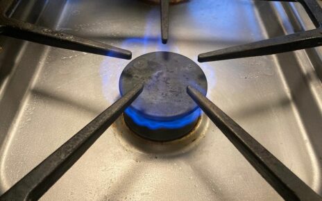Blue flames on gas stove
